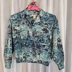 Natalie & Me Silk Vintage Petite Tropical Long Sleeve Blouse/jacket Small